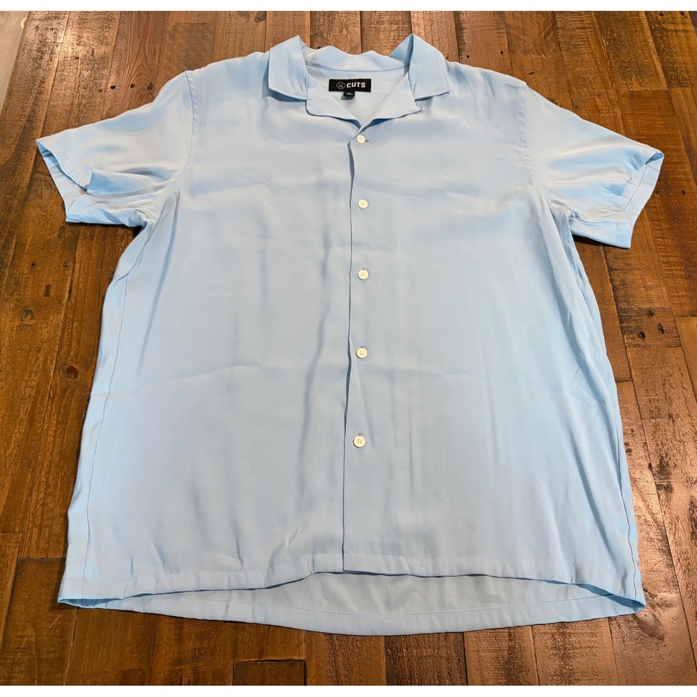 Cuts Clothing Mens XL Light Blue Short Sleeve Camp Collar Button Down Shirt - Picture 2 of 10
